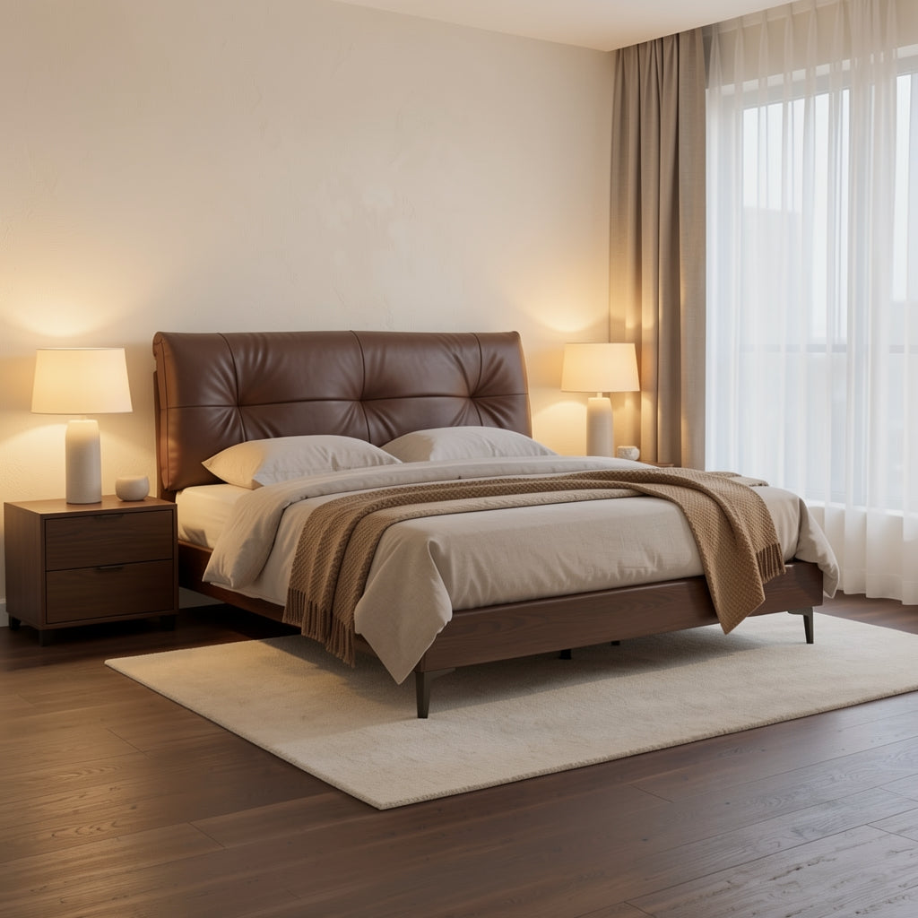 Large Bed (DYJW02) in warm evening walnut