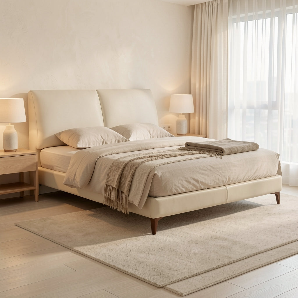 White Bed (DYLX小象耳朵) in soft oak daylight