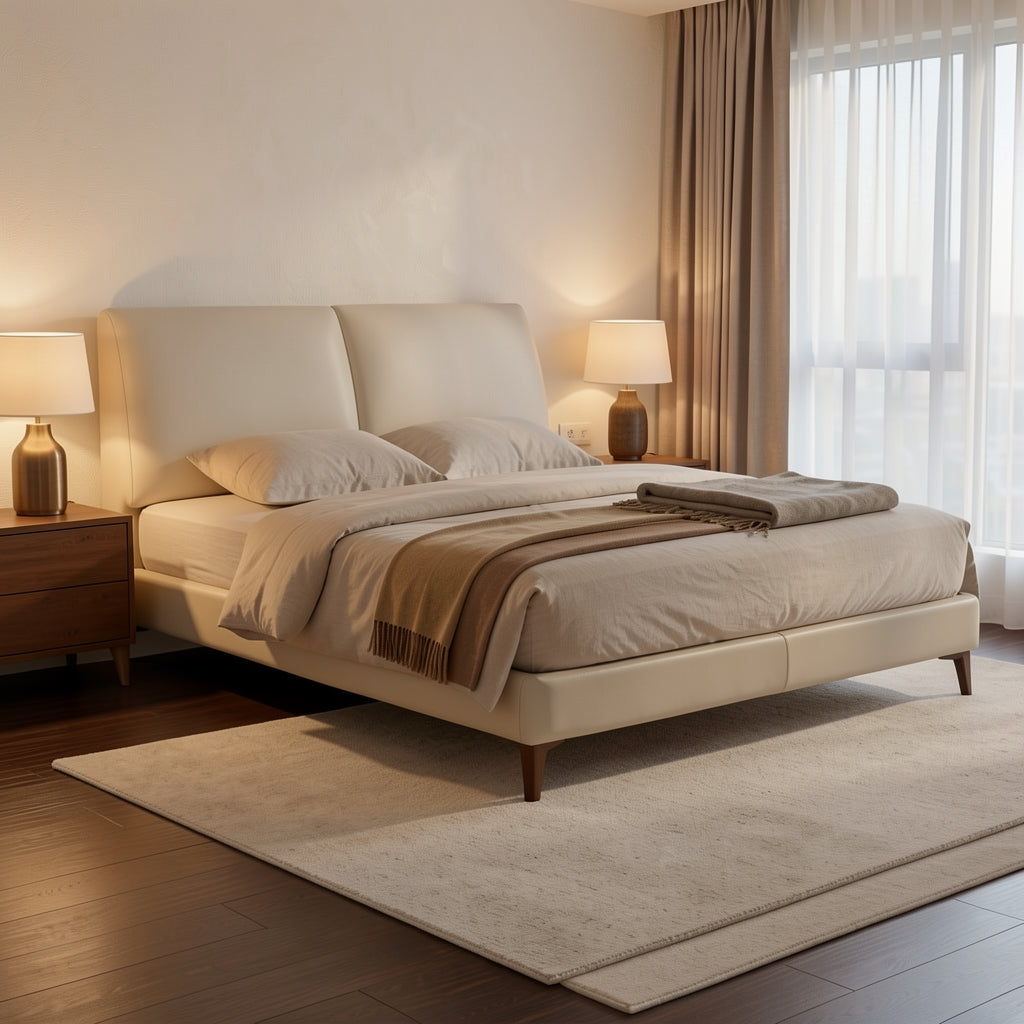 White Bed (DYLX小象耳朵) in warm evening walnut