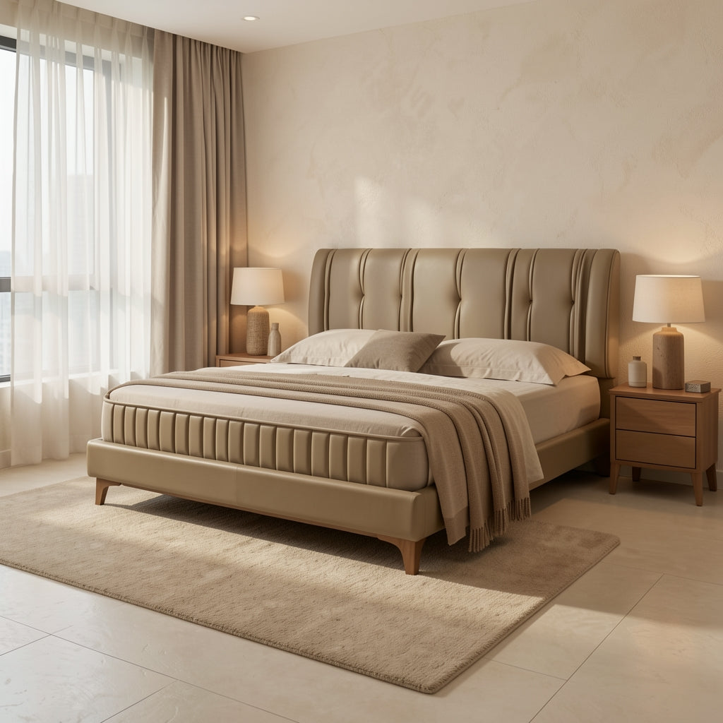 Tufted Bed (DYZ8930) in tonal taupe cocoon