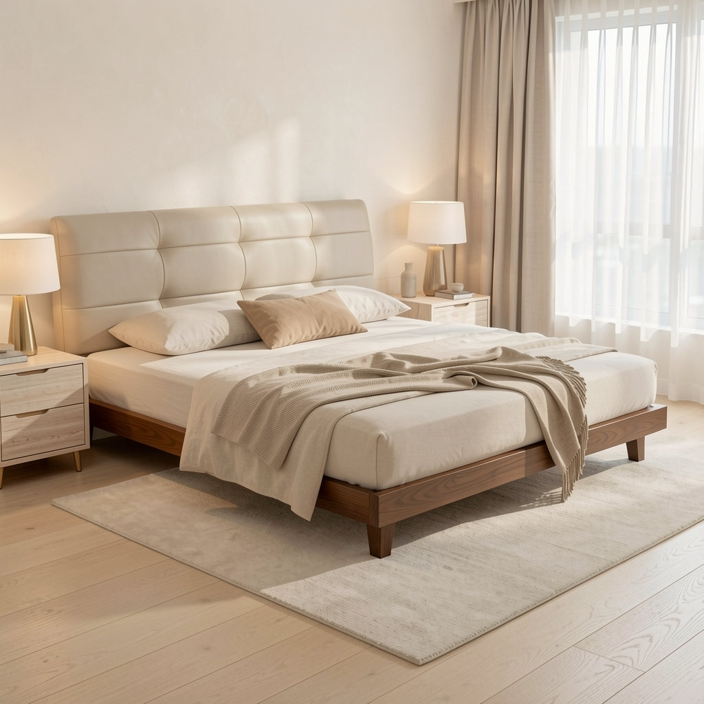 Tufted Low Profile Bed (DYLX仙女) in soft oak daylight