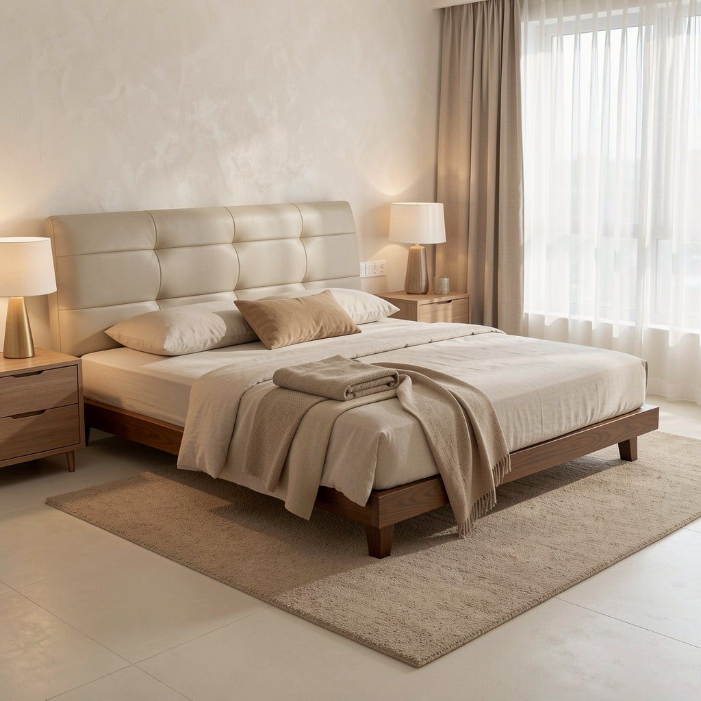 Tufted Low Profile Bed (DYLX仙女) in tonal taupe cocoon