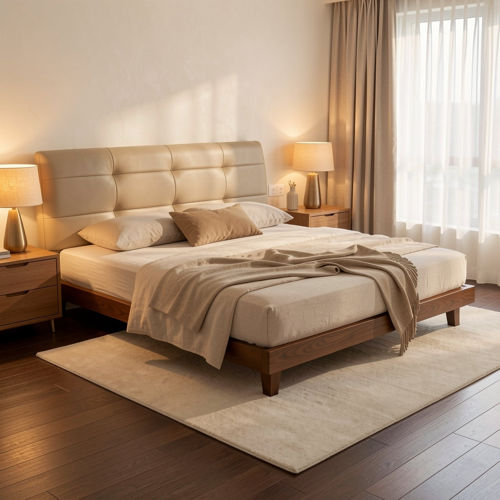 Tufted Low Profile Bed (DYLX仙女) in warm evening walnut