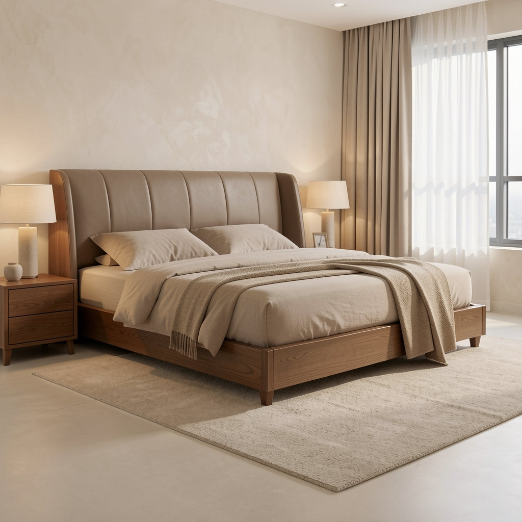 Large Bed (DYLX77) in tonal taupe cocoon