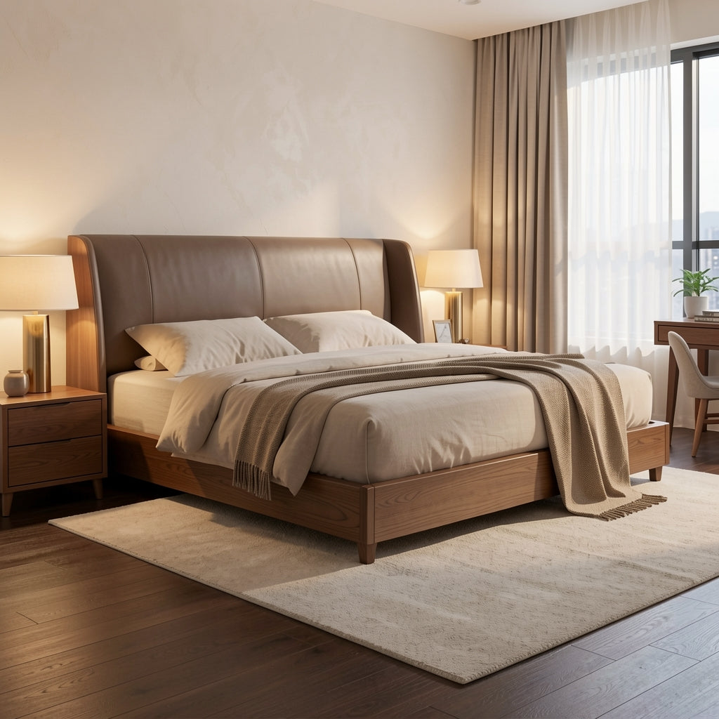 Large Bed (DYLX77) in warm evening walnut