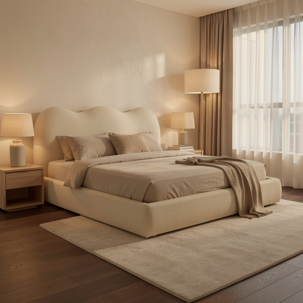 Cloud Bed (DYMD云朵床) in warm evening walnut