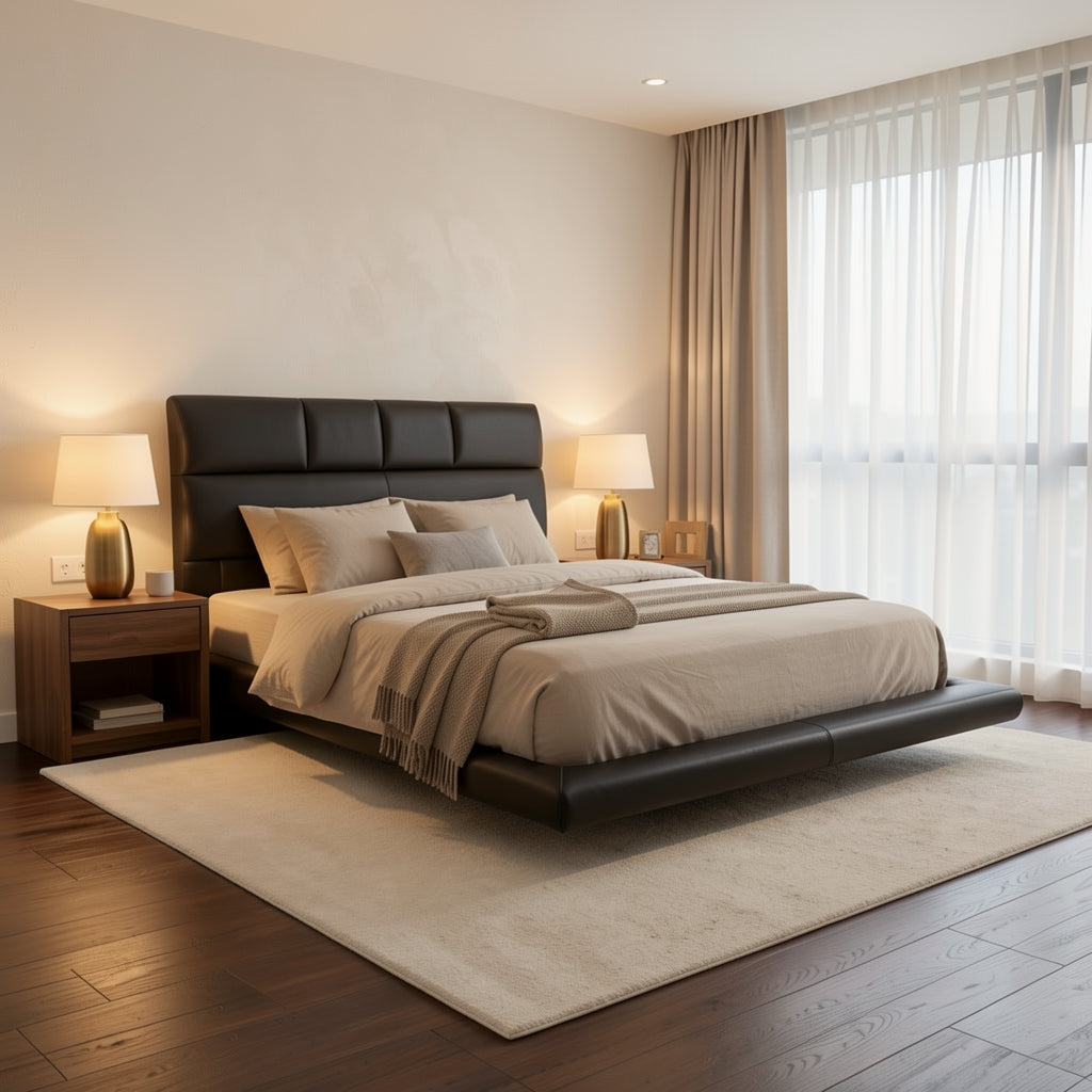 Refined Bed (DYMC-003) in warm evening walnut