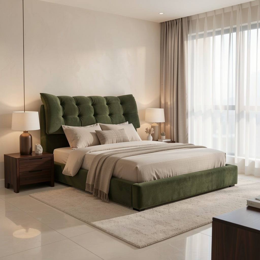 Green Bed (DYX1803齐边) in marble bronze