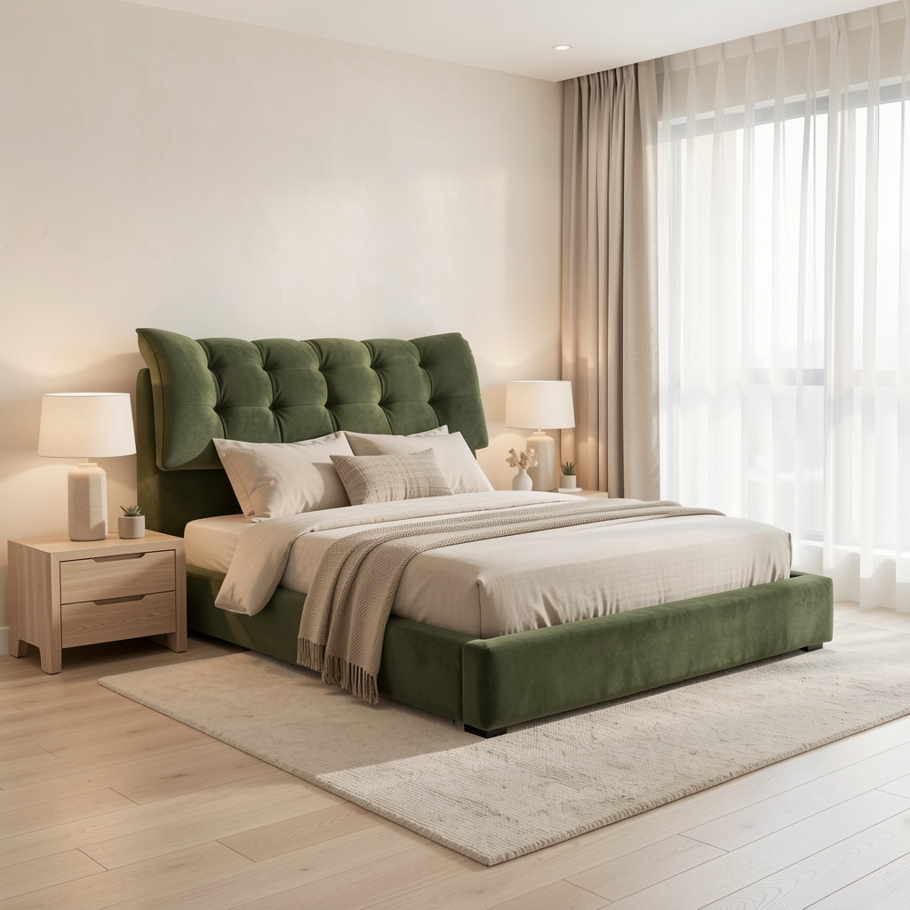 Green Bed (DYX1803齐边) in soft oak daylight