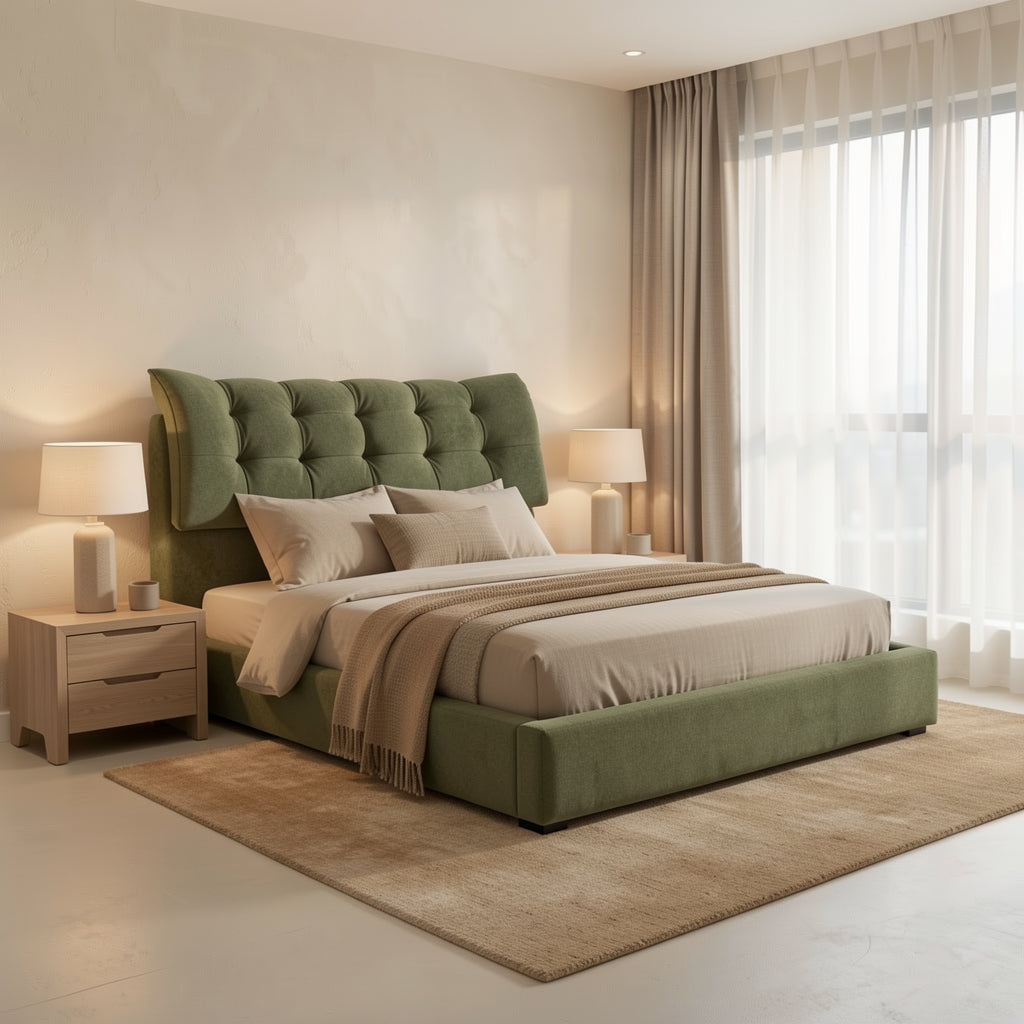 Green Bed (DYX1803齐边) in tonal taupe cocoon