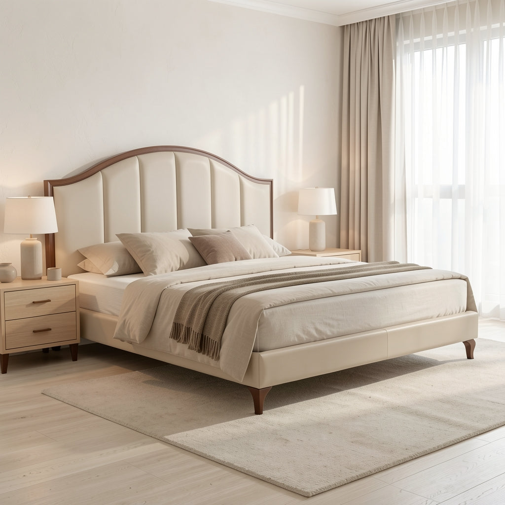 Tufted Headboard Bed (DYLX101) in soft oak daylight