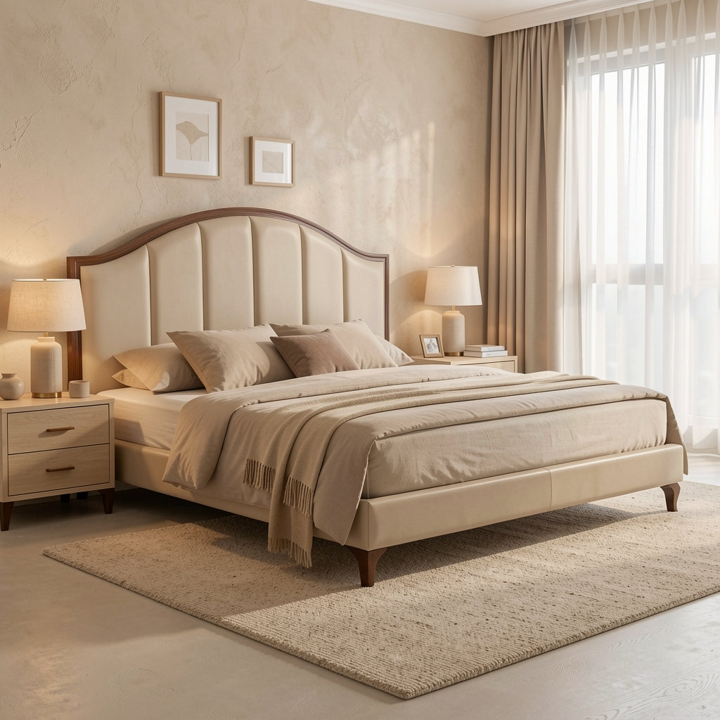 Tufted Headboard Bed (DYLX101) in tonal taupe cocoon
