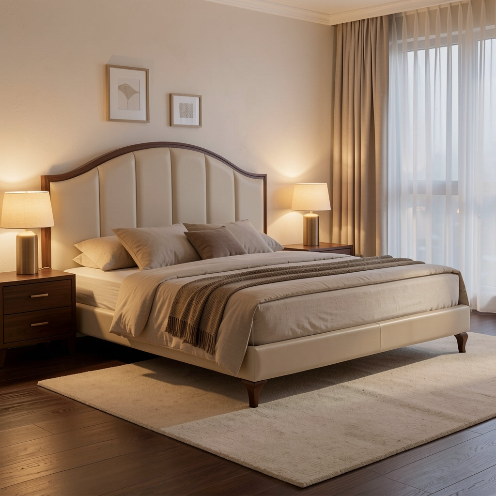 Tufted Headboard Bed (DYLX101) in warm evening walnut