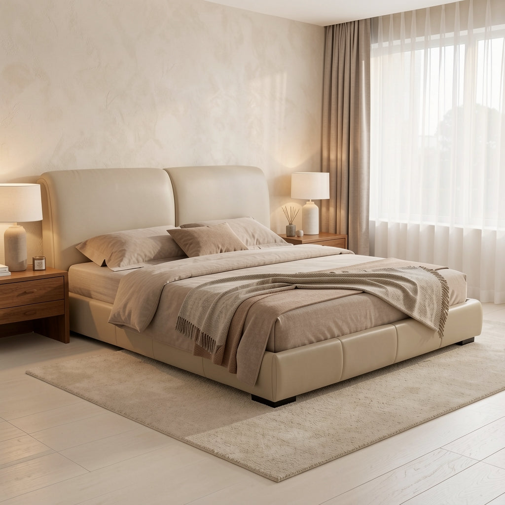 Simple Bed (DYJM1309) in tonal taupe cocoon