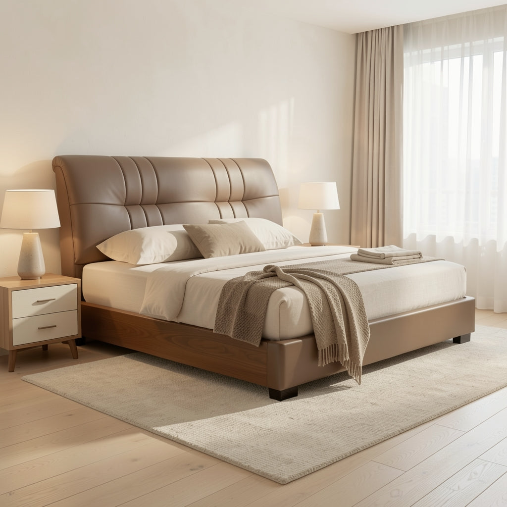 Brown Houndstooth Bed (DYZ8912) in soft oak daylight