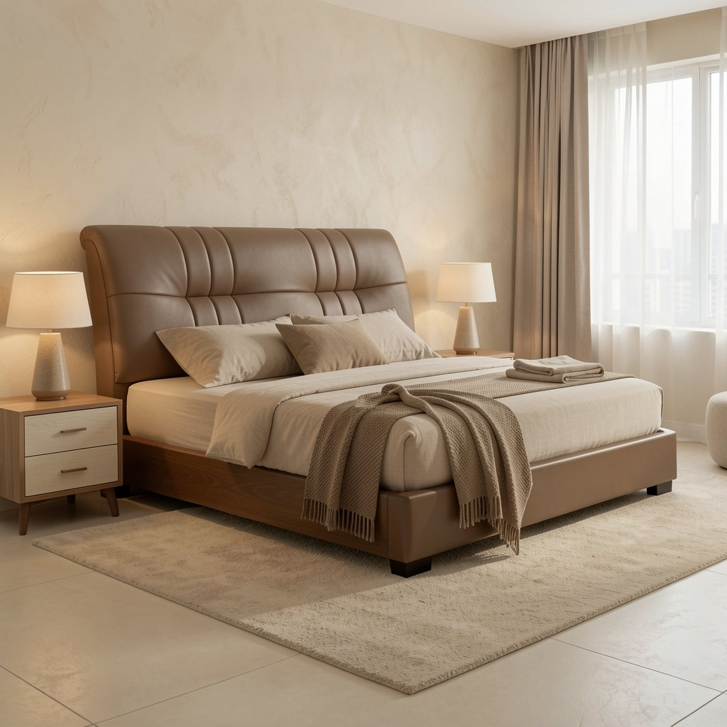 Brown Houndstooth Bed (DYZ8912) in tonal taupe cocoon