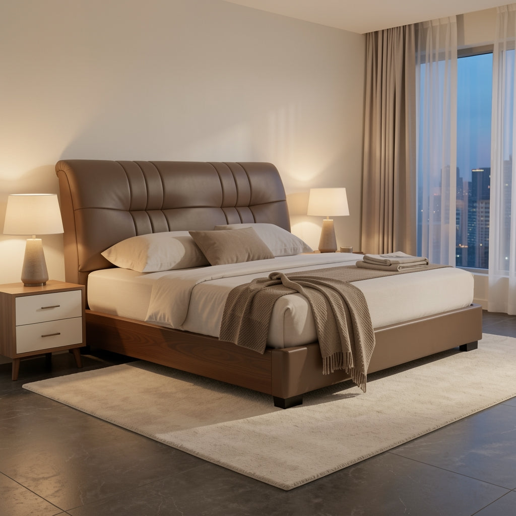 Brown Houndstooth Bed (DYZ8912) in urban dusk