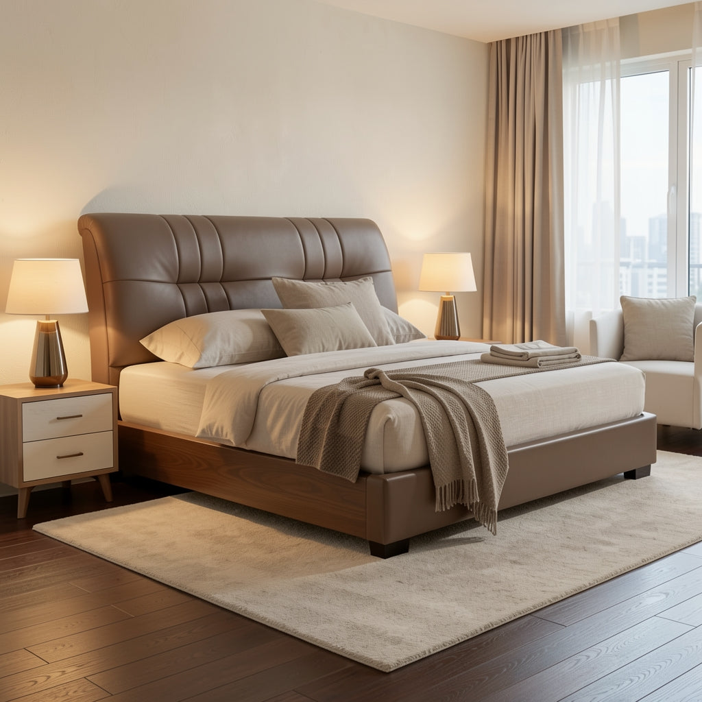 Brown Houndstooth Bed (DYZ8912) in warm evening walnut