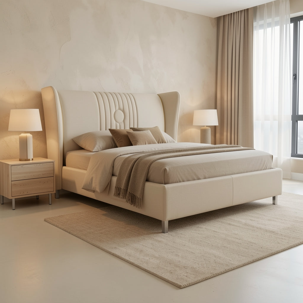 Modern Bed (DYGD611) in tonal taupe cocoon