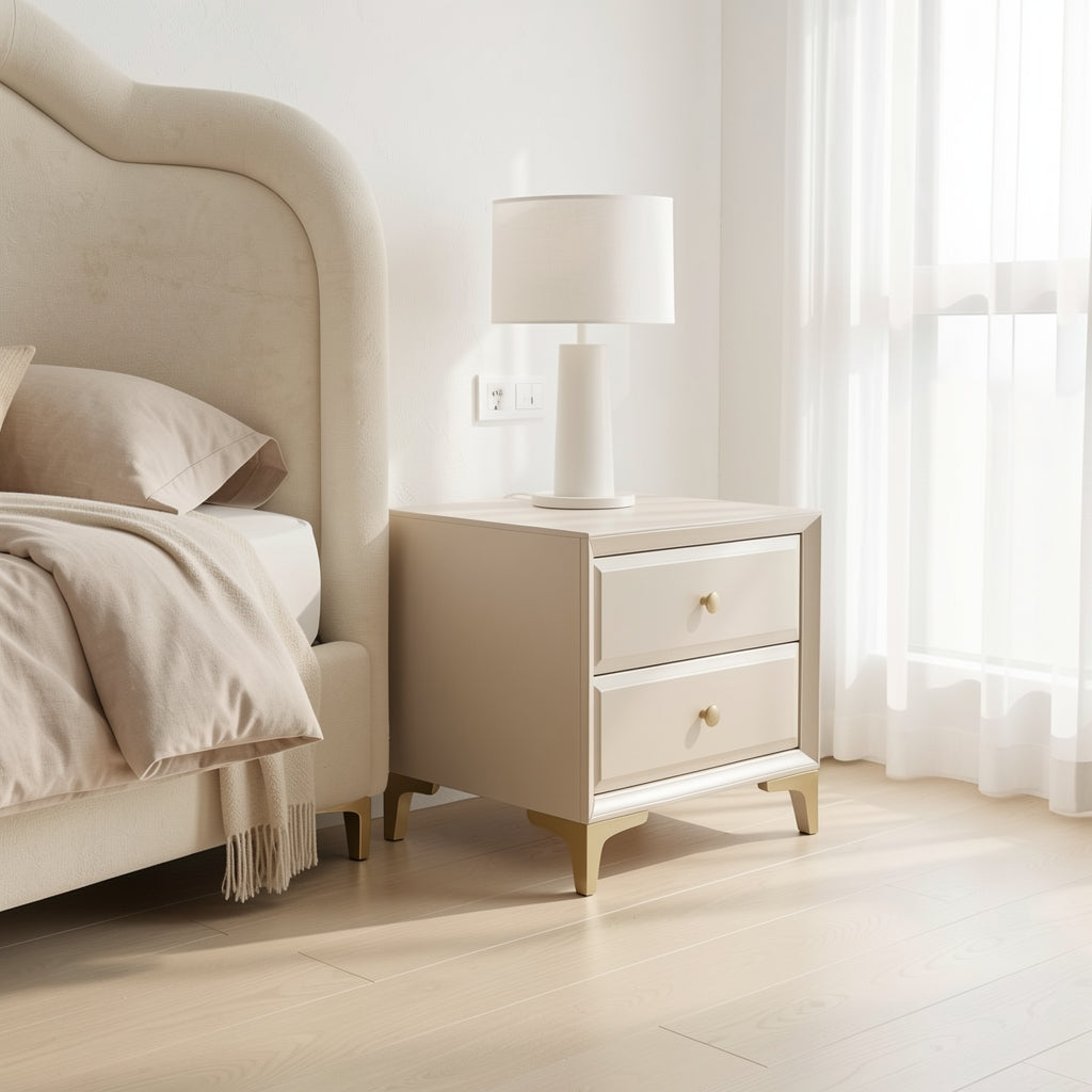 White Bedside Table (DYLXD131) in soft oak daylight