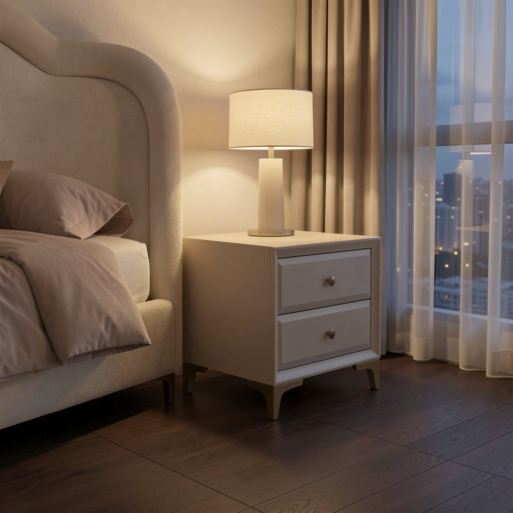 White Bedside Table (DYLXD131) in urban dusk