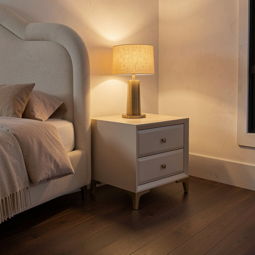 White Bedside Table (DYLXD131) in warm evening walnut