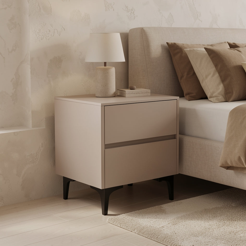 Modern Bedside Table (JJ18) in tonal taupe cocoon