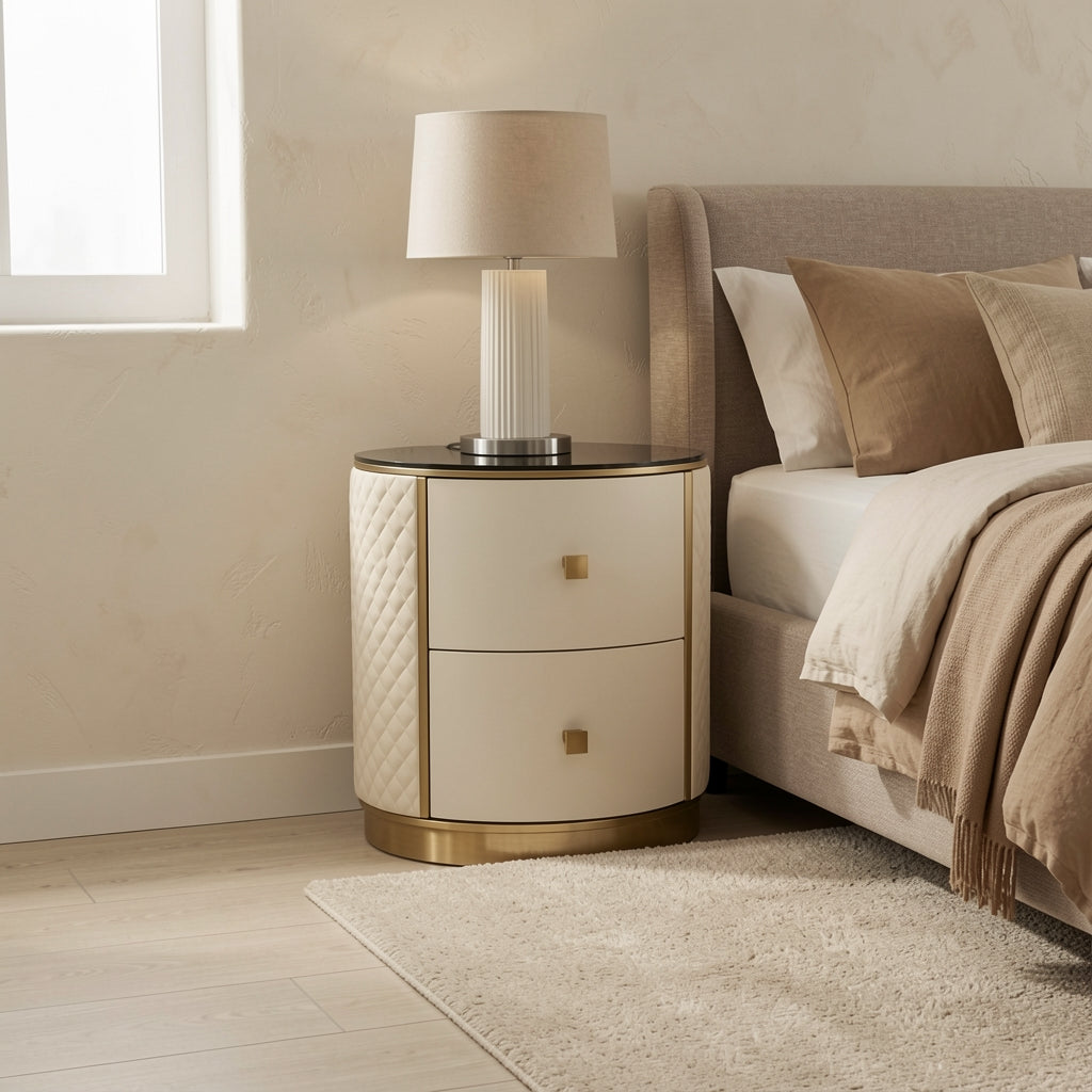Modern Bedside Table (DYKM006) in tonal taupe cocoon