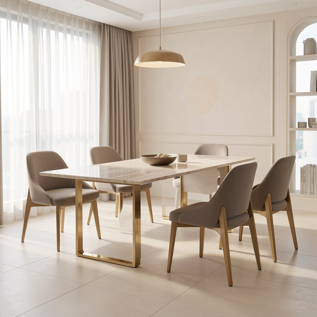 Titanium Dining Table (DYJJ1039钛金带岩板) in home staged