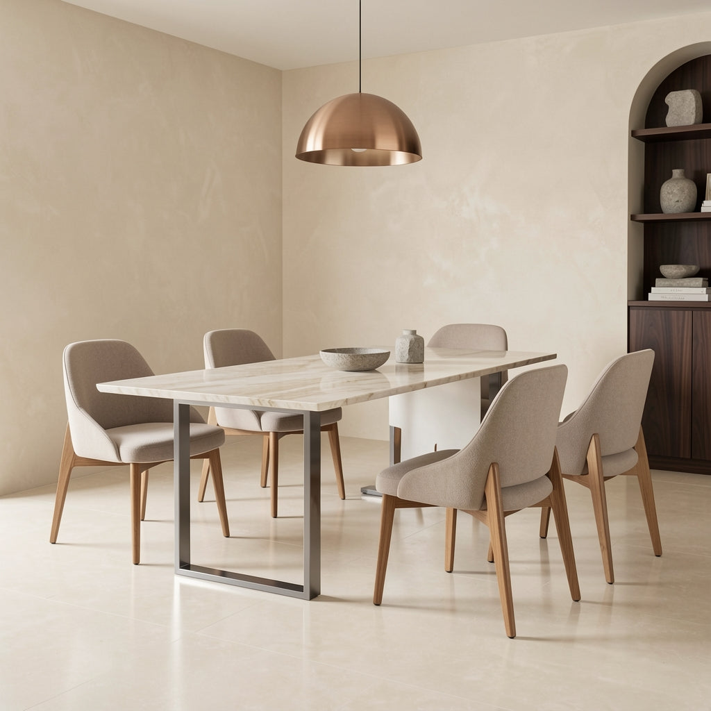Titanium Dining Table (DYJJ1039钛金带岩板) in marble bronze