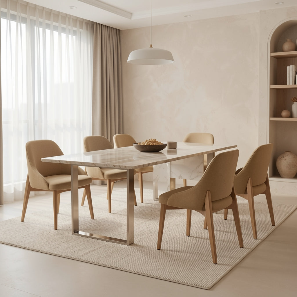 Titanium Dining Table (DYJJ1039钛金带岩板) in tonal taupe cocoon
