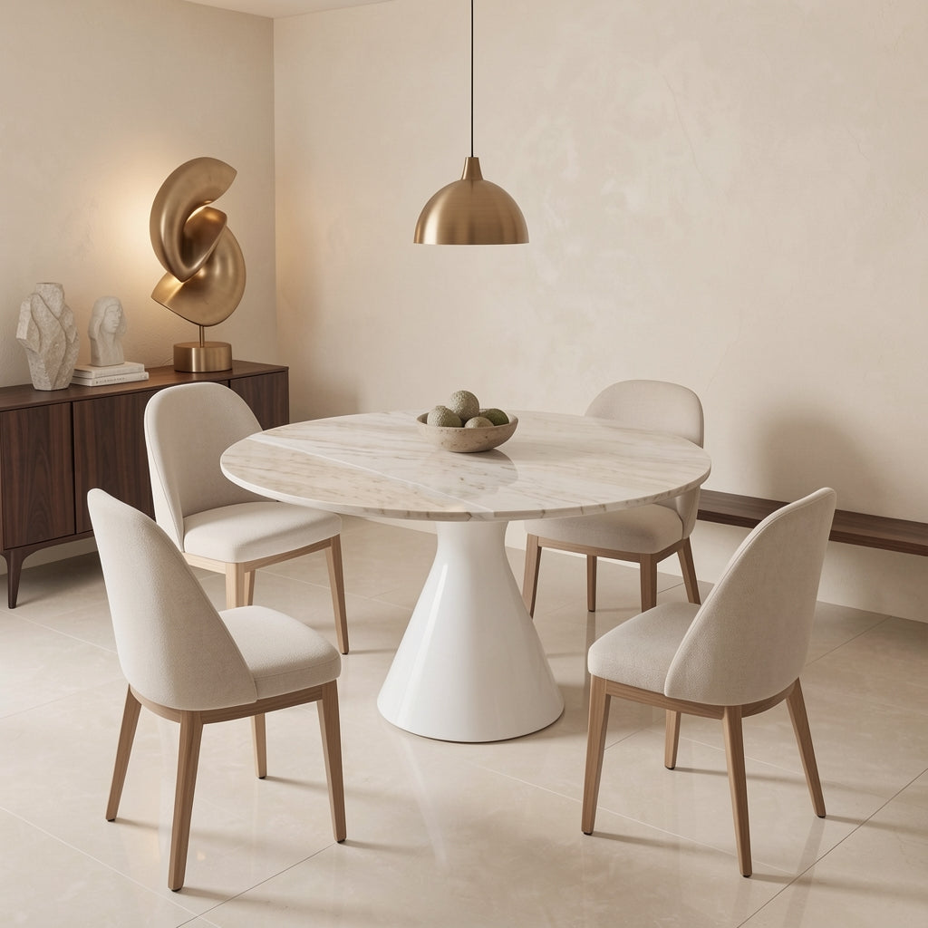 White Round Dining Table (DY沙漏白功能桌) in marble bronze