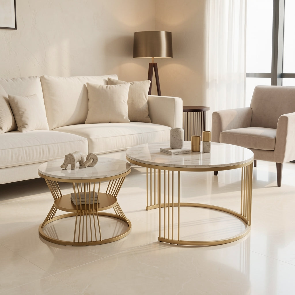 Round Coffee Table (小蛮腰) in marble bronze