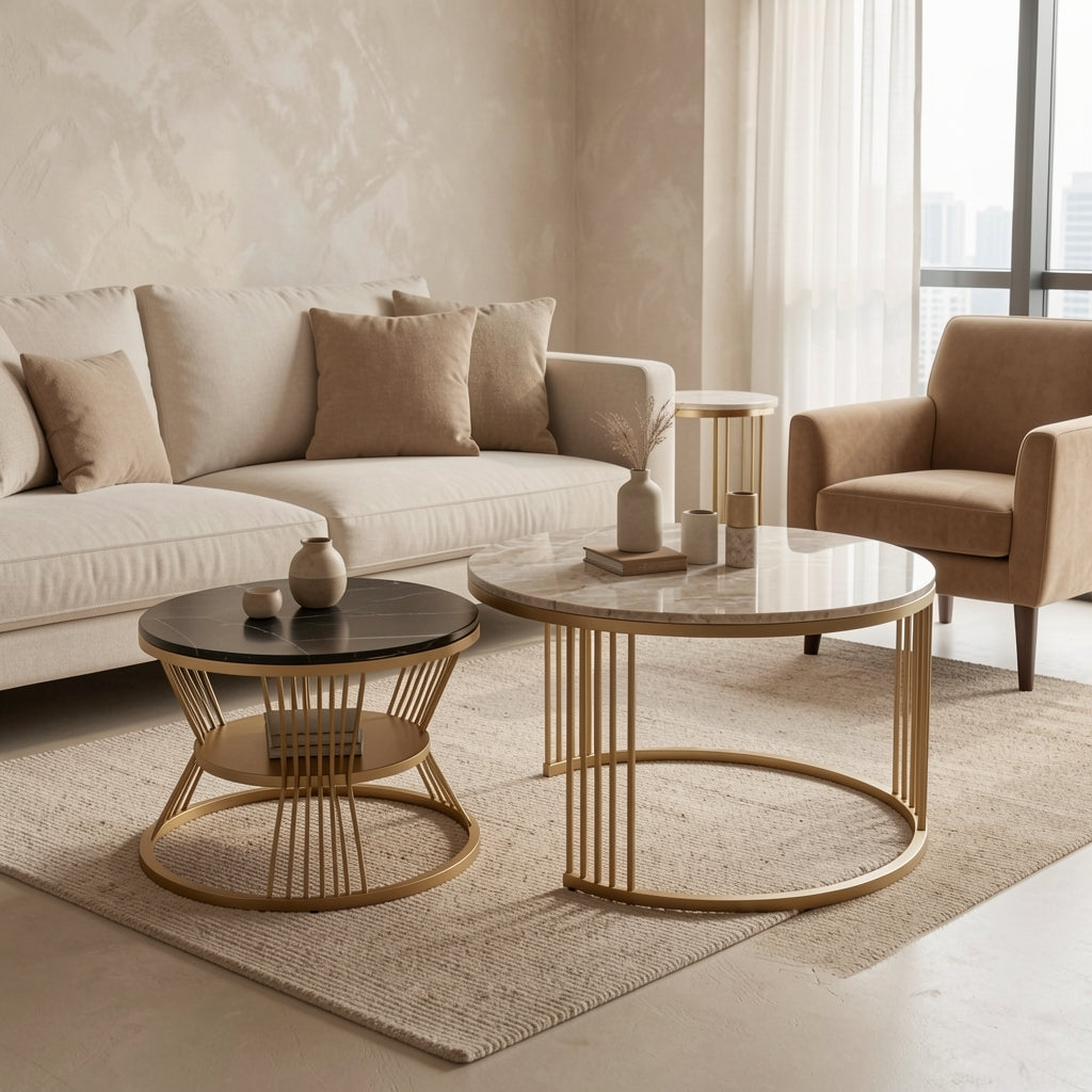 Round Coffee Table (小蛮腰) in tonal taupe cocoon