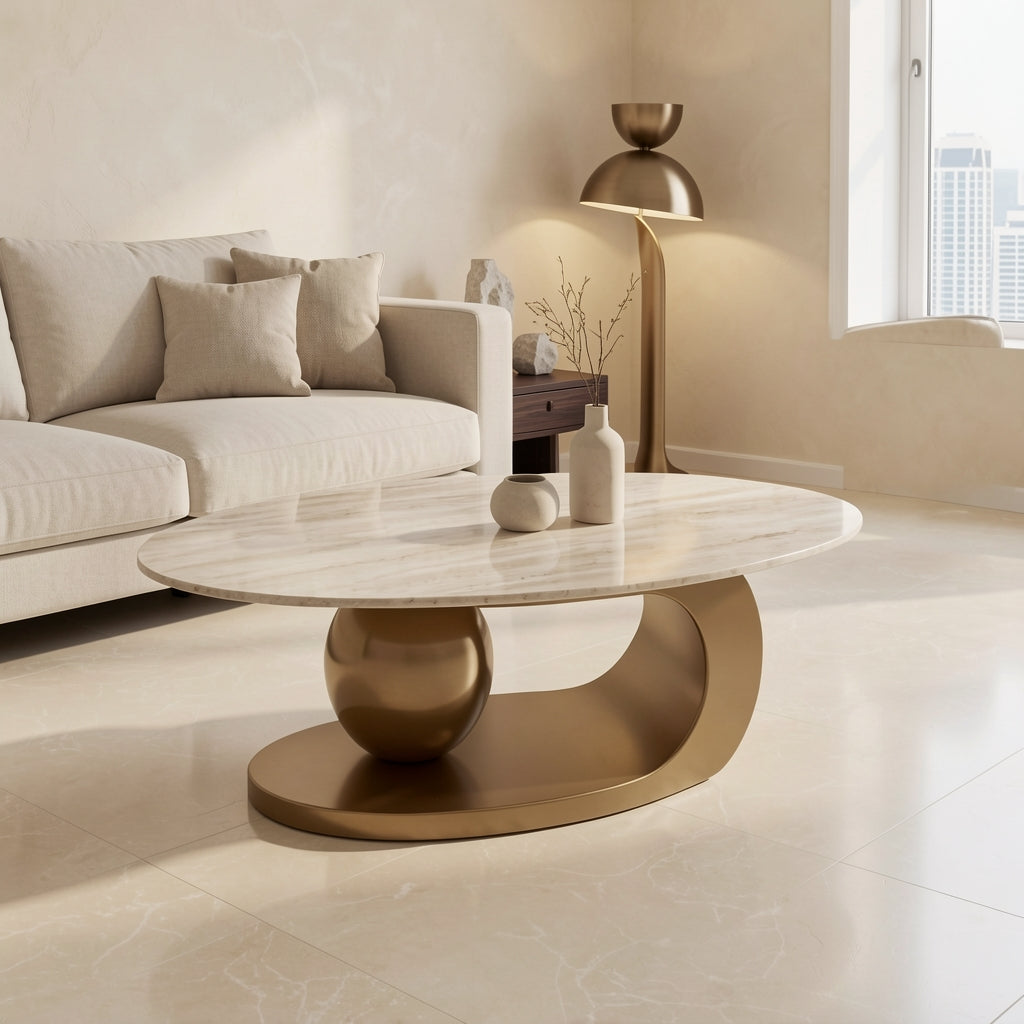 Curved Coffee Table (DYJ0417) in marble bronze