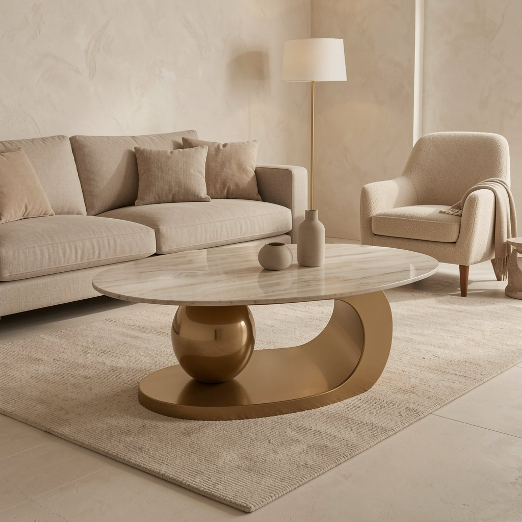 Curved Coffee Table (DYJ0417) in tonal taupe cocoon