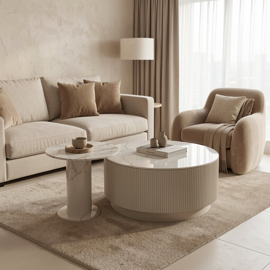 Round Coffee Table (DYM21) in tonal taupe cocoon