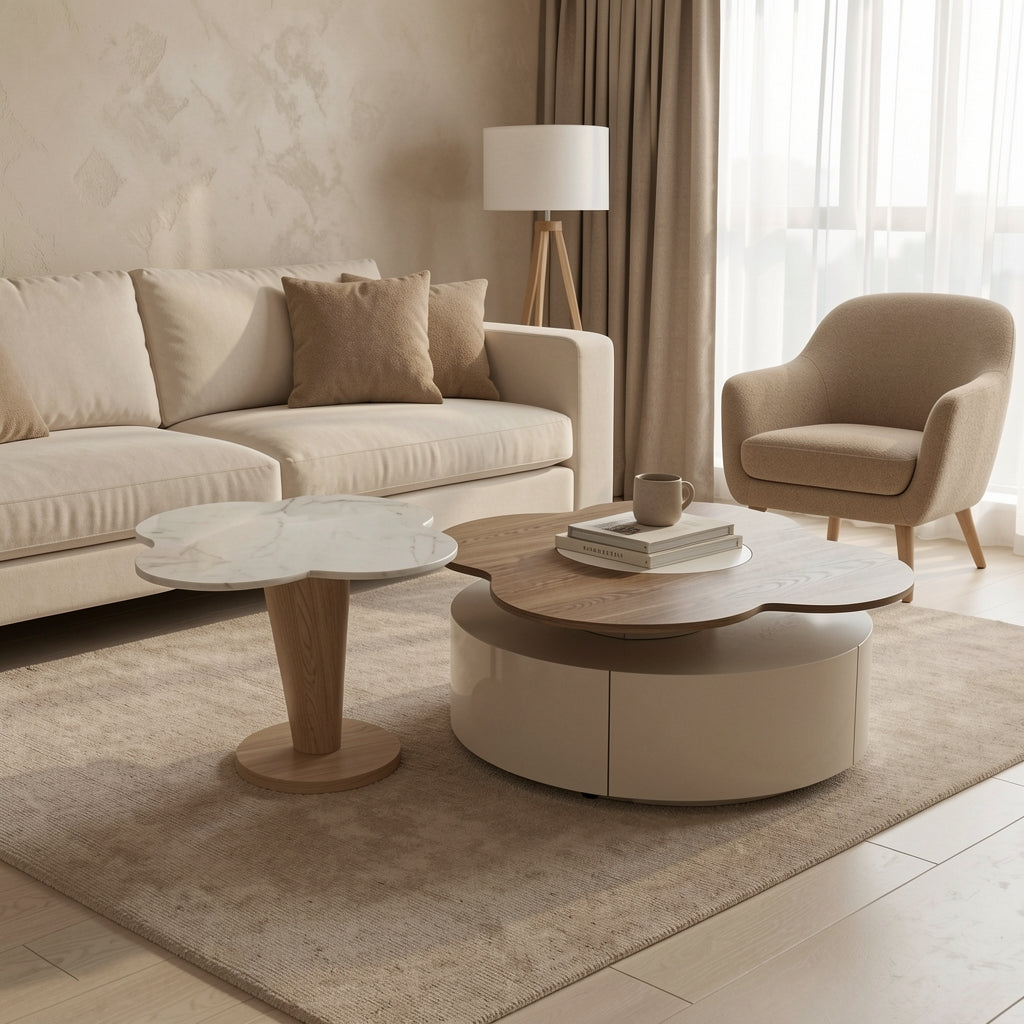 Flower-like Coffee Table (DYNB2917) in tonal taupe cocoon