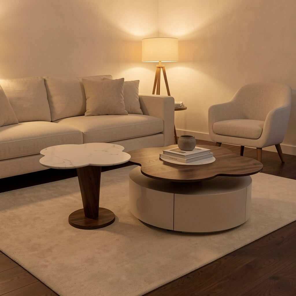 Flower-like Coffee Table (DYNB2917) in warm evening walnut