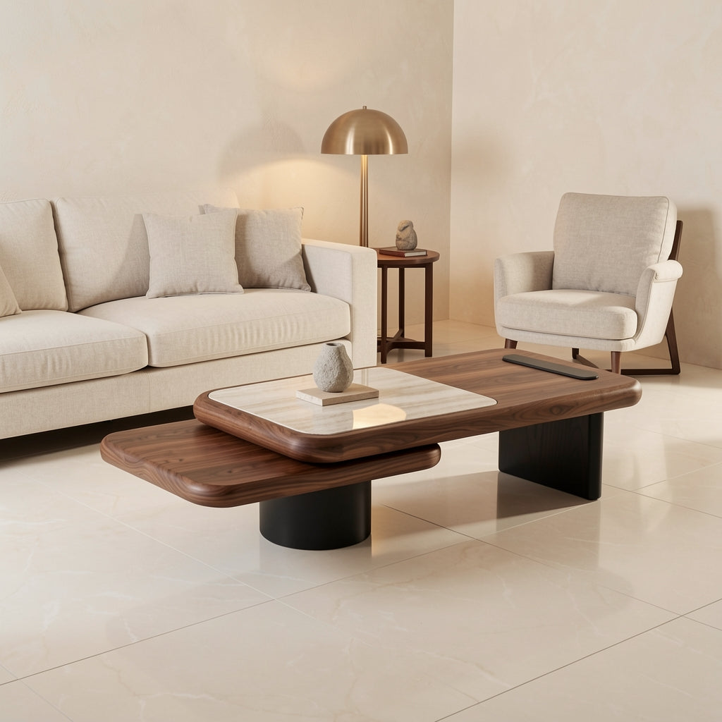 Rotating Black Coffee Table (DYJS2543) in marble bronze
