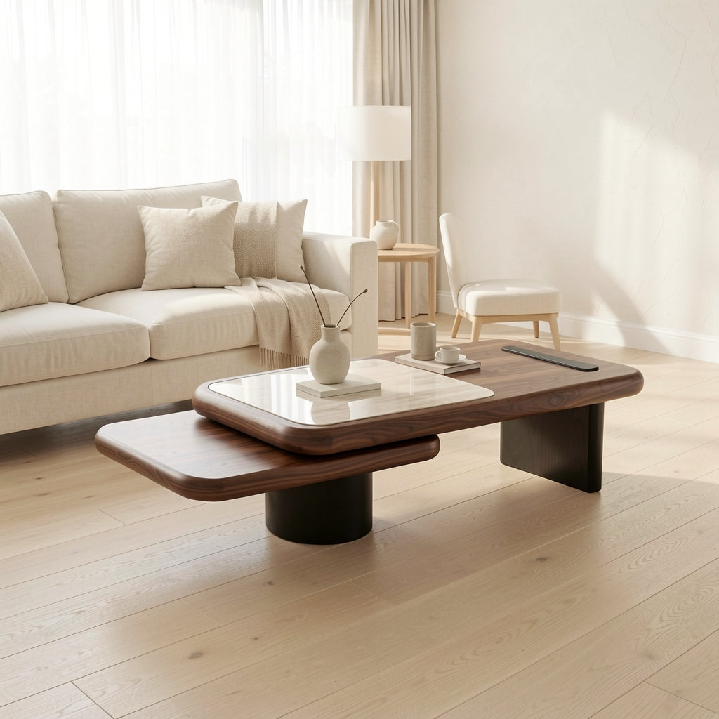 Rotating Black Coffee Table (DYJS2543) in soft oak daylight