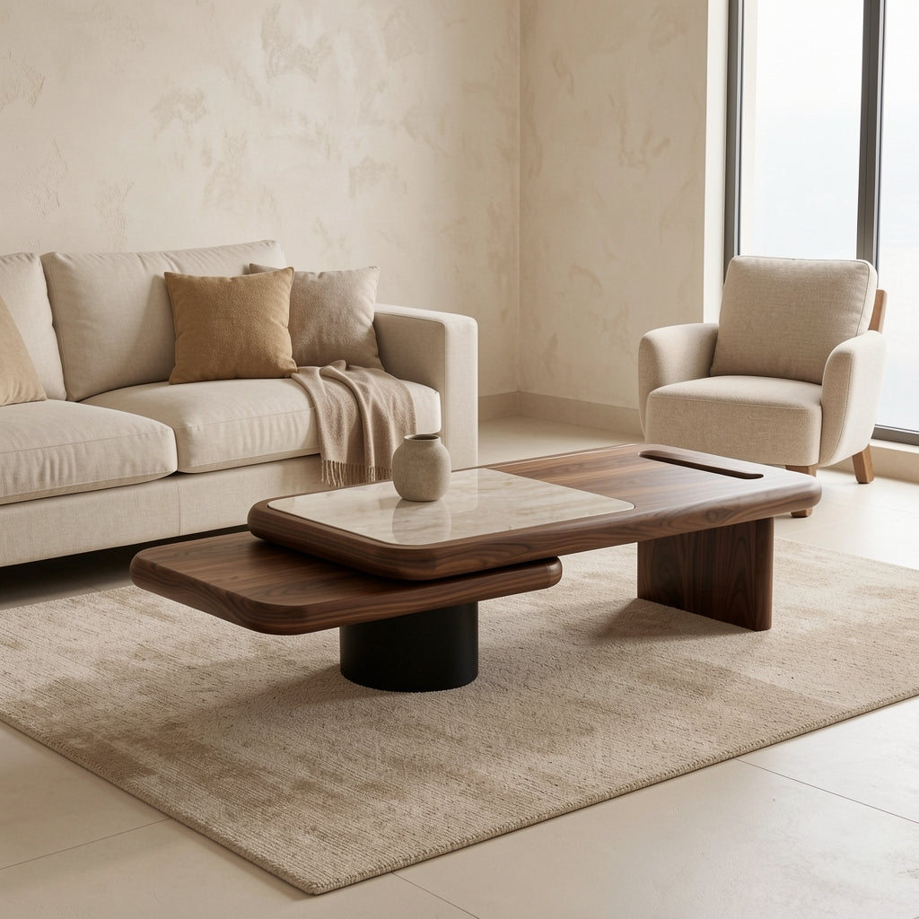 Rotating Black Coffee Table (DYJS2543) in tonal taupe cocoon
