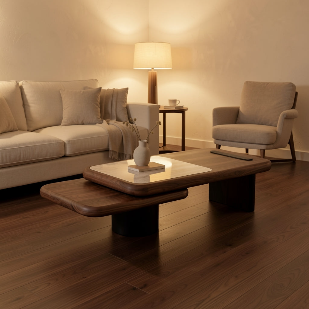 Rotating Black Coffee Table (DYJS2543) in warm evening walnut