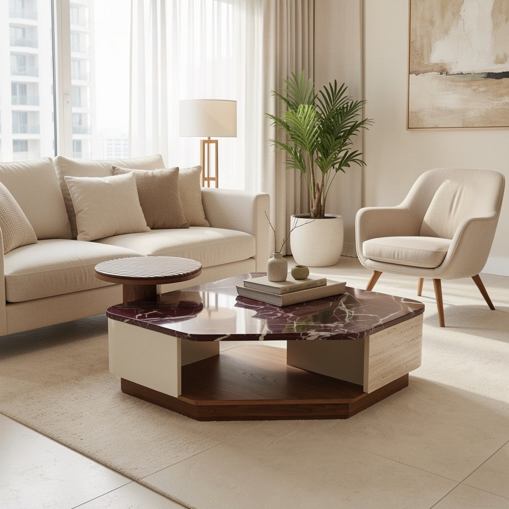 Red White Coffee Table (DYJS2536组) in home staged