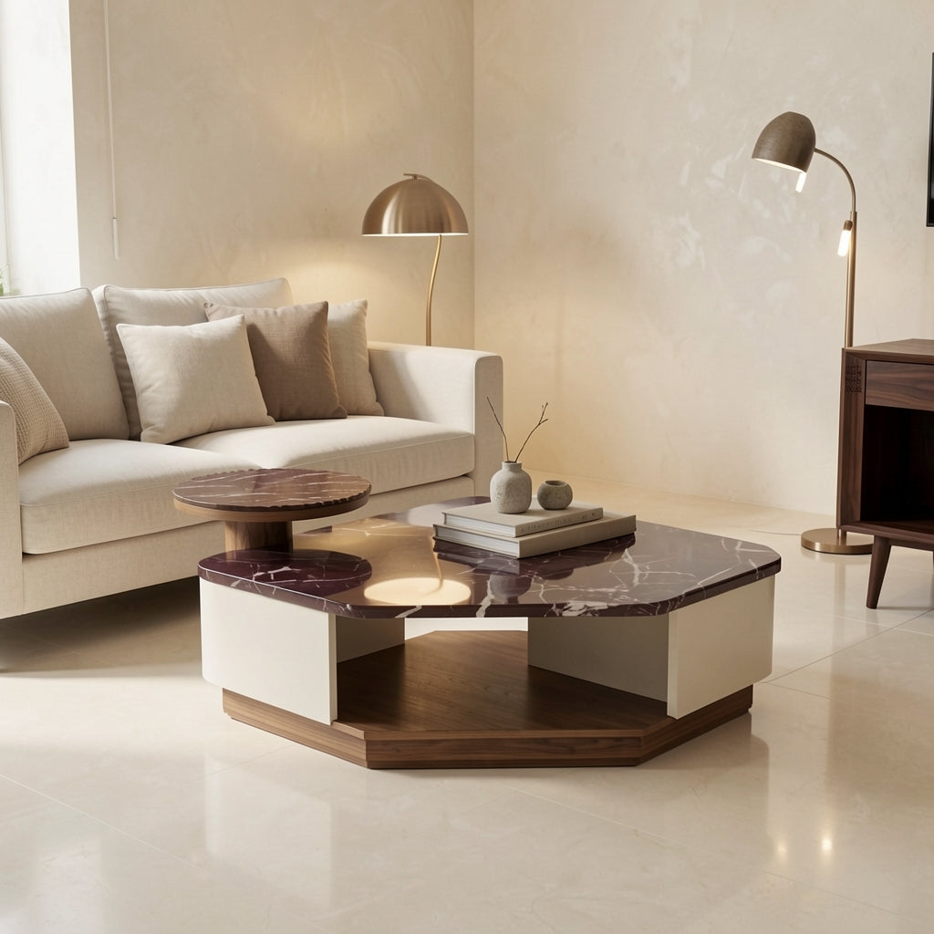 Red White Coffee Table (DYJS2536组) in marble bronze