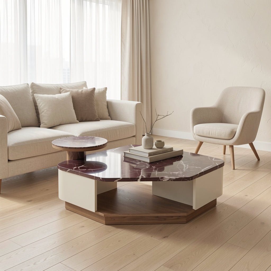 Red White Coffee Table (DYJS2536组) in soft oak daylight