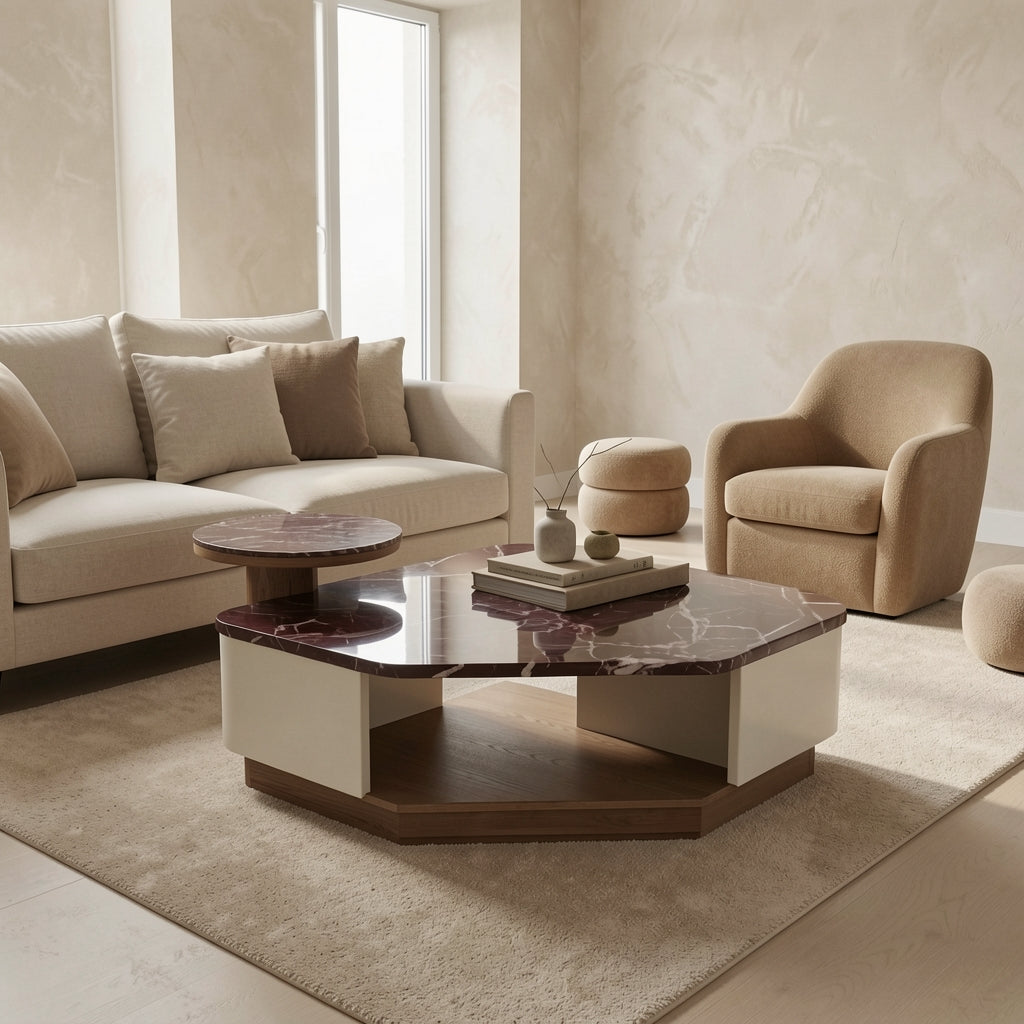 Red White Coffee Table (DYJS2536组) in tonal taupe cocoon