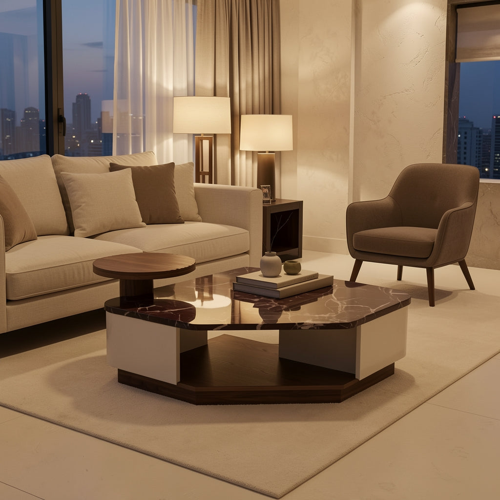 Red White Coffee Table (DYJS2536组) in urban dusk
