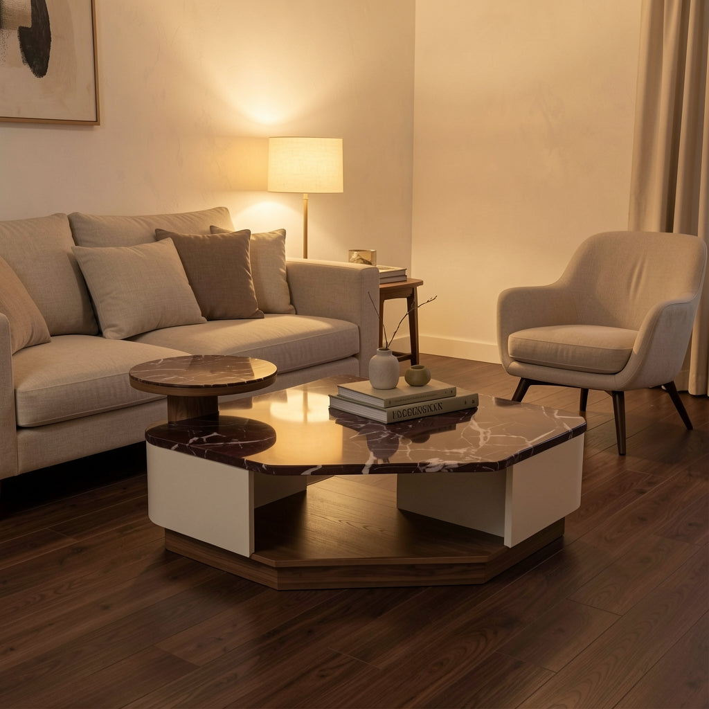 Red White Coffee Table (DYJS2536组) in warm evening walnut