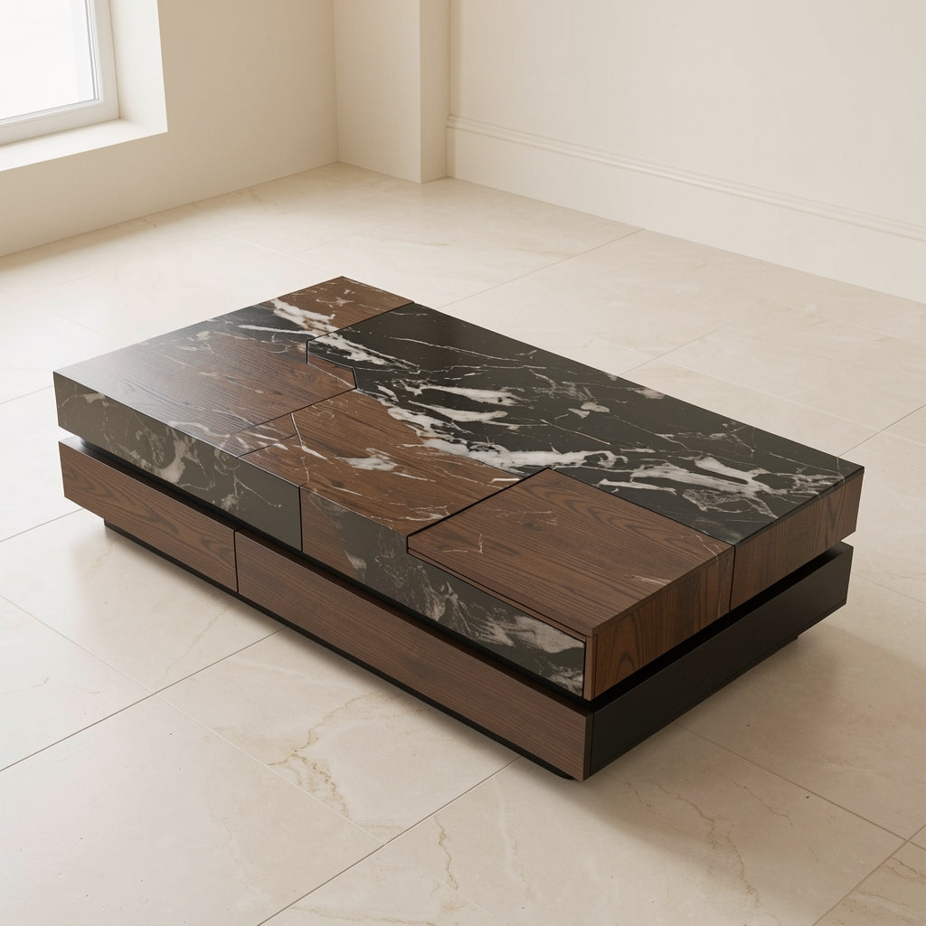 Black White Coffee Table (DY双层长茶几) in elevated